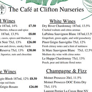 Clifton Cafe Drinks Menu