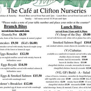 Clifton Cafe London Menu